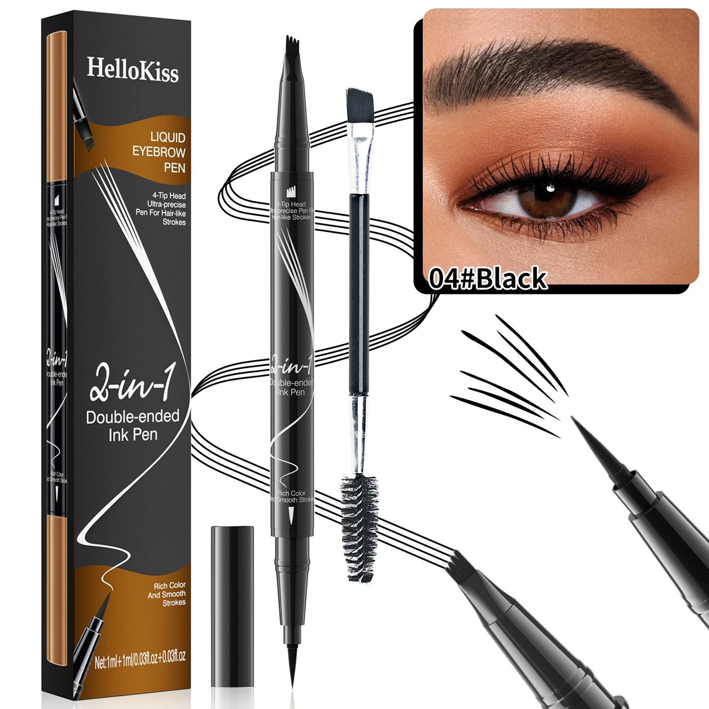 2-in-1 Eyebrow Pencil with Waterproof Microblading and Dual-Ended Eyeliner Brush✅Natural Brow Makeup and Eyelash Line