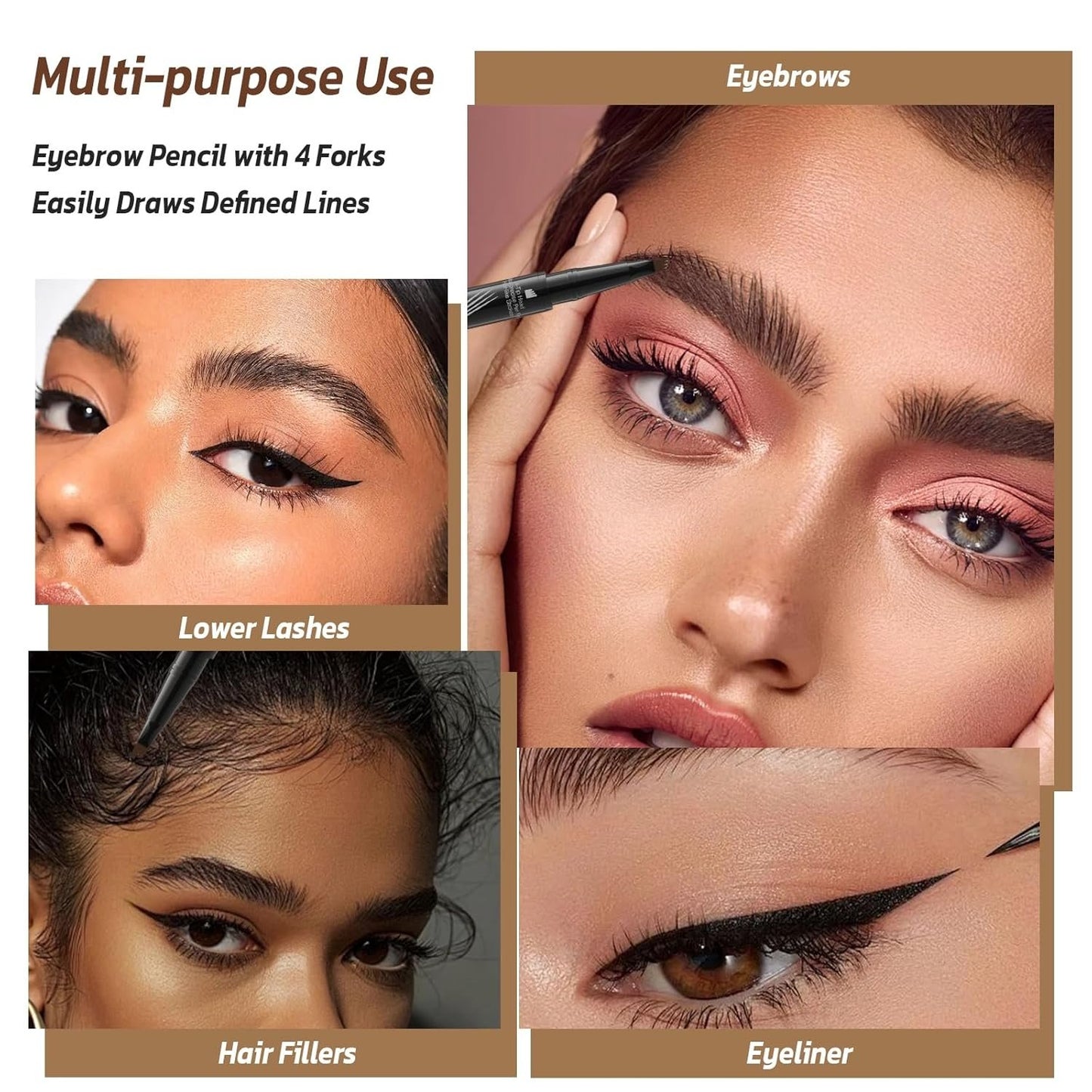 2-in-1 Eyebrow Pencil with Waterproof Microblading and Dual-Ended Eyeliner Brush✅Natural Brow Makeup and Eyelash Line