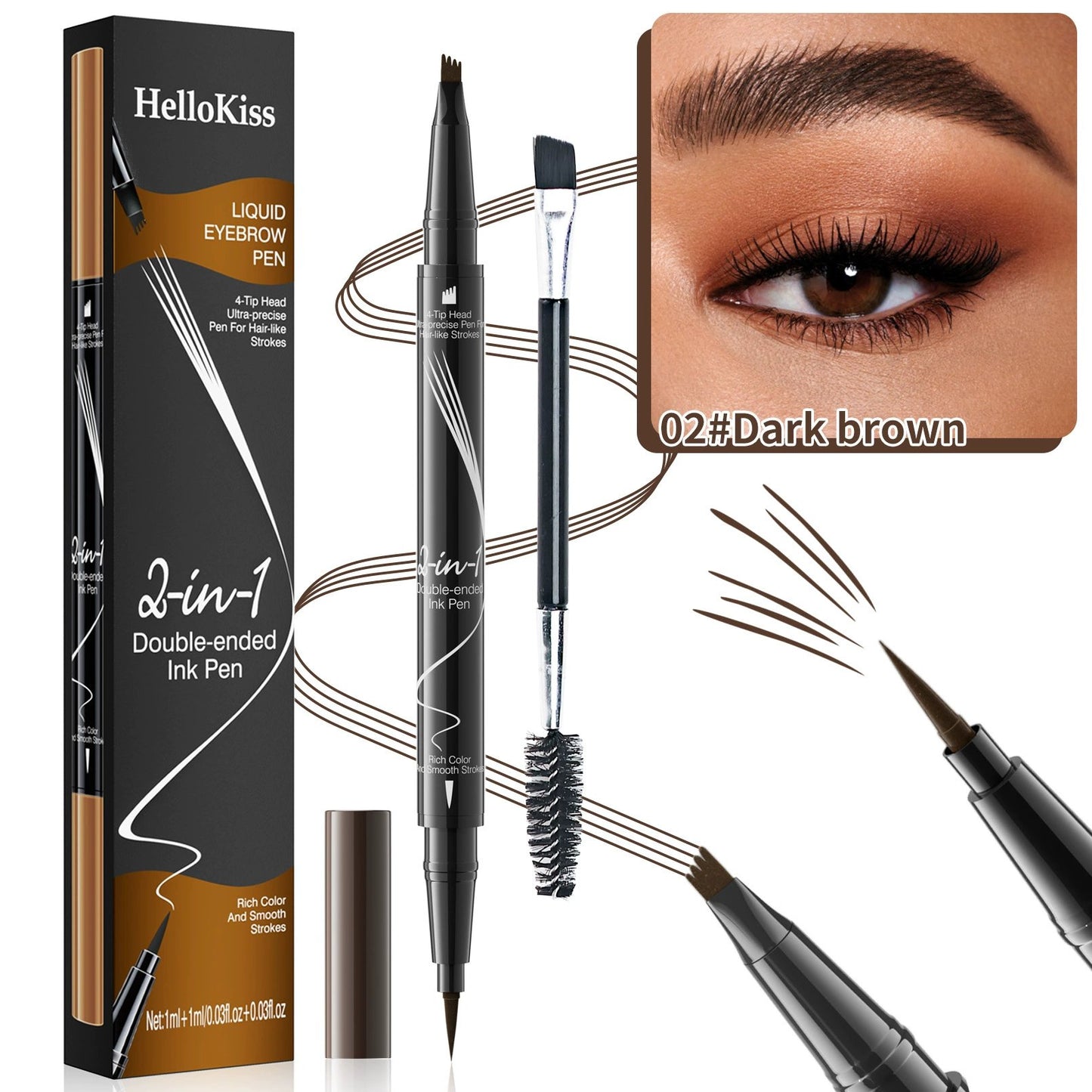 2-in-1 Eyebrow Pencil with Waterproof Microblading and Dual-Ended Eyeliner Brush✅Natural Brow Makeup and Eyelash Line